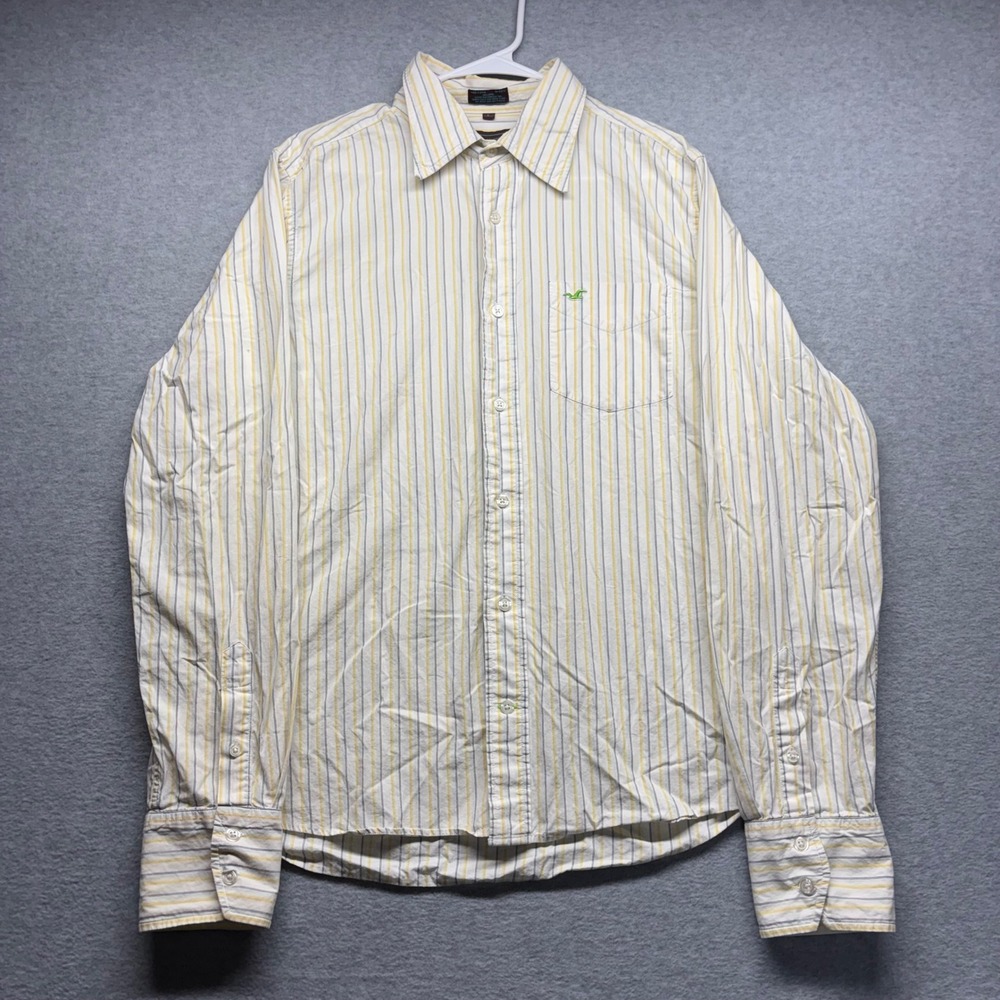 Hollister Mens Large‎ Long Sleeve Striped Button Down Shirt Yellow Blue White L